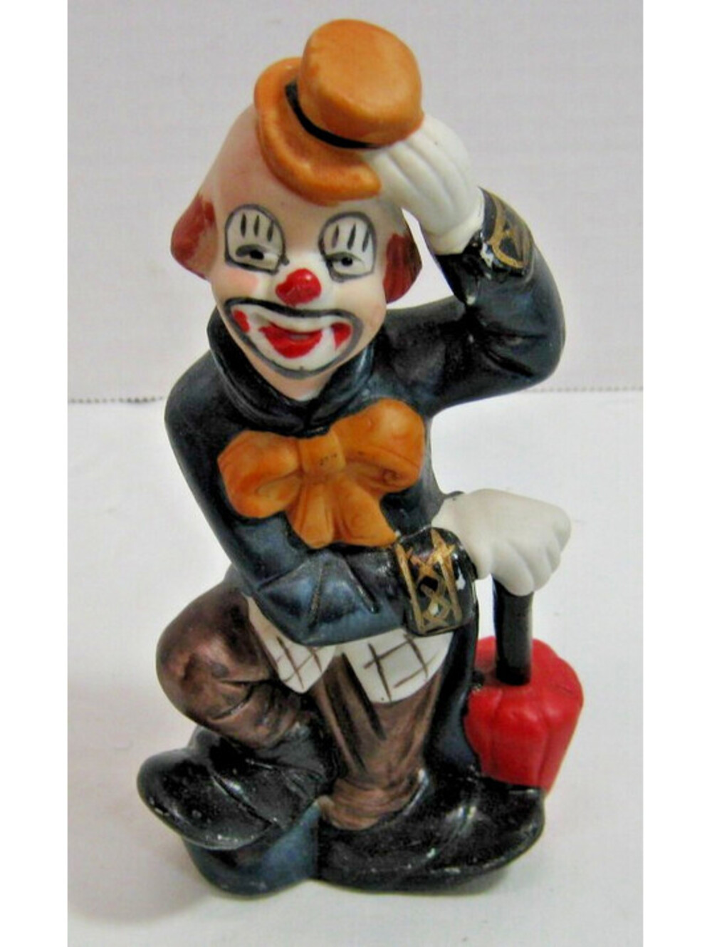 Vintage UOGC Taiwan Ceramic Hand Painted Circus Clown Figurine Umbrella 7.5"T